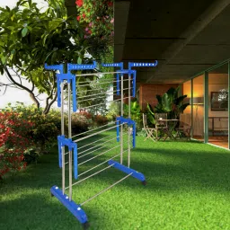 Steel, Plastic Floor Cloth Dryer Stand DOUBLE POLL 2 TIER PURE STAINLESS STEEL CLOTH DRYER STAND-21