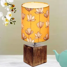 homesake Modern Zen Wooden Lampshade Nightstand Lamp with Antique Base, Cube Design, Hibiscus Shade-picture-3