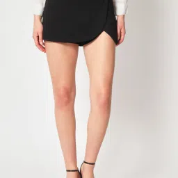 Women Solid Skorts Black Skirt-image-19