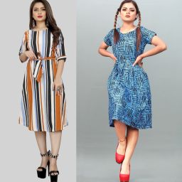 Women Fit and Flare Multicolor Knee Length Dress-image-131