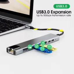 OG X NEXSA 8 in 1 USB Aluminum Type C Adapter with 4K HDMI Port Type-C Hub (8-in-1), USB Hubs & Docks, For Mac & Windows,4K HDMI, 2 USB 3.0, 2 USB-C ports Fast Charging, SD/TF Card Reader,RJ45 Ethernet image 2