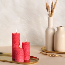 Set of 3 Fragrance Pillar Candles Red Marble Finish (Rose Fragrance) Candle-11