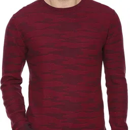 allen solly Men Self Design Round Neck Red Sweater-picture-18
