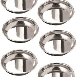 Stainless Steel 6 22G Prm Halwa Plate, 12.2 cm, Silver, Set of 6 Quarter Plate-18