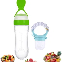 Squeeze Style Bottle Feeder with Dispensing Spoon & Rattle Hand Fruit Nibbler Feeder-2