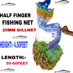 Half Finger Fishing Net 20mm Gillnet with Terracotta Sinkers 4.5ft x 50ft Fishing Net-image-9