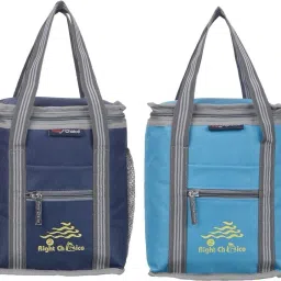 All Age Combo Lunch Bags Branded Trendy Premium Quality Carry on School Office & Picnic (Navy Blue + Sky Blue 3007+3008) Waterproof Lunch Bag-image-77