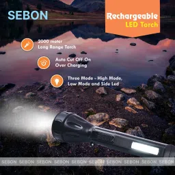 sebon 2KM Range Led Torch, 8 Led Side Light, ABS Body, Sling Belt, 2200 Mah Battery Torch image 3