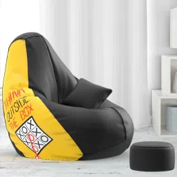 XXXL PatternPuff Bag With Free Cushion and Puffy , Think Box Black Yellow Teardrop Bean Bag With Bean Filling-87