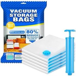 5 Pcs Vacuum Bag with Pump For Travel, Space Saver Bags Compression Storage Bags Travel Storage Vacuum Bags-19