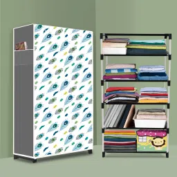 5 Shelf Foldable Collapsible Wardrobe Storage Organizer Almirah Cloth Rack Carbon Steel Collapsible Wardrobe-image-24