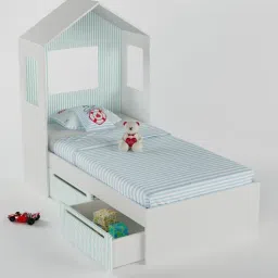 boingg! - a happy start Pine Kids Bed in Green Stripes & White Colour with Drawer Storage-picture-16