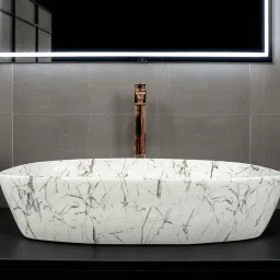 Big Size Premium Designer Ceramic Wash Basin(06) with Waste Pipe & Coupling set (24*15*5)(M06) Table Top Basin-image-63
