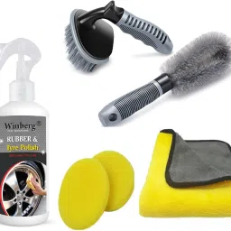 Tyre Polish, Tyre Brush, Rim Brush, 1 Microfiber Towel 600 GSM, 2 Applicator Combo-22