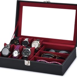 6 Wrist Watch Display Box with 3 sunglasses slots Watch Box-image-77