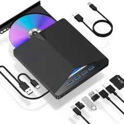microware External CD/DVD Drive for Laptop, 7 in 1 USB 3.0 DVD Player Portable Burner External DVD Writer-9