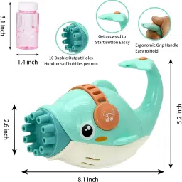 kalpaira Dolphin Bubble Gun, Portable 10-Hole Bubble Machine with Continuous Blast Water Gun image 4