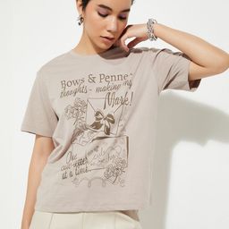 max URB_N Women Printed Round Neck Pure Cotton Beige T-Shirt-picture-33