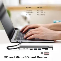 Sancy 8 in 1 USB Aluminum Type C Adapter with 4K HDMI Port Type-C Hub (8-in-1), USB Hubs & Docks, For Mac & Windows,4K HDMI, 2 USB 3.0, 2 USB-C ports Fast Charging, SD/TF Card Reader,RJ45 Ethernet image 5