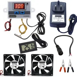 shockley electronics XH-W3001-50 to 110c Intelligent Digital Thermostat temperature controller XH-W3001 (12V Without Direct Output) + 12V 2AMP Adapter + 2 FAN + Alligator Clips + DC Female JACK + Thermometer TPM-10 Multipurpose Controller-17