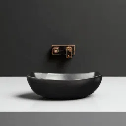 Premium Designer(M-Black-Matt) Ceramic Washbasin With Waste Coupling &Pipe Set (18x13x5)(M-Black-Matt) Table Top Basin-image-94