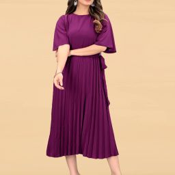 Women Pleated Purple Midi/Calf Length Dress-image-72