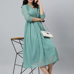 janasya Women A-line Green Midi/Calf Length Dress-picture-37