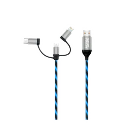 Macmerise Illume Type A to Type C, Micro USB, Lightning 3.3 Feet (1M) 3-in-1 Cable (LED Light Flow, Black)-9