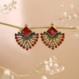 Red Studs Earrings For Women | Crystal Studded Women Earrings Crystal Brass Drops & Danglers-image-37