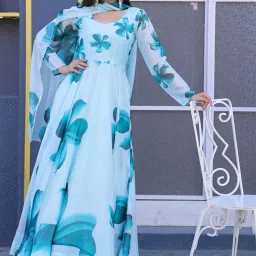 Printed Cotton Blend Stitched Flared/A-line Gown-image-75