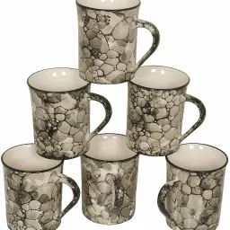 Pack of 6 Ceramic Glossy Ceramic Brown Milk Coffee Tea Ceramic Mug Ceramic Mugs (300ML Each)-image-4