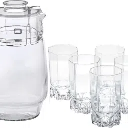 New Designer Drinking Set Of One Jar With Lid & Six Glass Transparent & Clear-JG48 Jug Glass Set-20