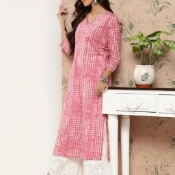 Women Striped Cotton Blend Straight Kurta-image-91