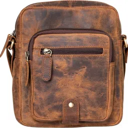 Tan Men & Women Sling Bag - Medium PL-5716 Cognac Sling Bag Handmade from 100% Genuine Leather Hunter Leather with Oily Effect For Men & Women-image-77