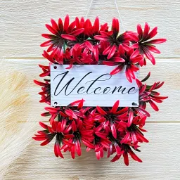 Akaar Decor Welcome Hanging in Red & Green Leaves Red Wild Flower Artificial Flower-23