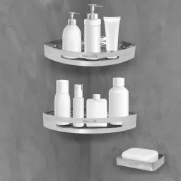 2-Tier Bathroom Corner Shelf with Soap Holder,Space Saving Bathroom Storage Rack Stainless Steel Wall Shelf-image-49