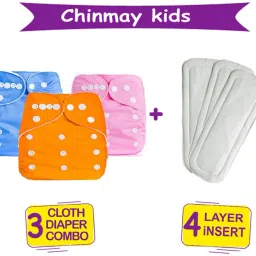Combo of Quirk Reusable Baby Washable Cloth Diaper Nappy with Multi Layered Micro- Fibre Baby Insert Pads(Set of 3) (Multi- Colour)-image-83