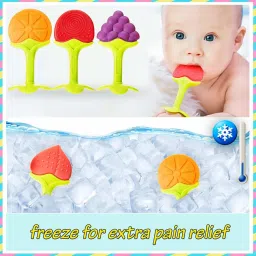 grest Silicone Fruit Shape Teething Soft Sensory Teether/Pacifier For Baby ( Grapes ) Teether image 4