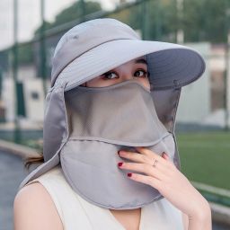 AlexVyan Women Wide Brim 360 UV Protection Sun Hat Sunvisor Detachable Neck FaceFlap..-23