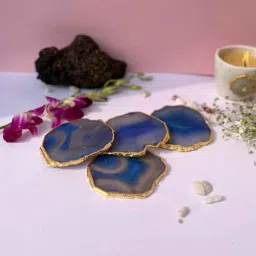 home arte Brazilian Blue Agate Stone Coaster Beautiful Coaster Fit for Tea Cups Coffee Mugs and Glasses Perfect Table Accessories Tableware - Set of 4-picture-25