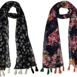 Printed Chiffon Women Multicolor Scarf, Stole, Fancy Scarf-image-83