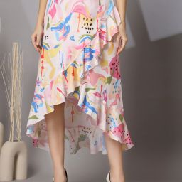 Women Floral Print Asymetric Multicolor Skirt-image-3