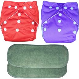 New Solid Combo Button Reusable Diaper Nappy With Insert (2 Diaper+2 insert)Tex-26