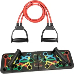 Push Up Board + Double Toning Tube Resistance Band Combo - Full Body Workout Fitness Accessory Kit Kit-2