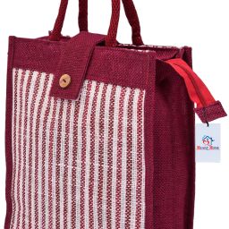 Jute Top Flap-Lining Carry Shopping Bag with Handle|Medium|Maroon Grocery Bag-41