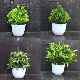 Artificial Plants for Home Decor Best Different Types of Plants (Multi Pack of 4 Bonsai Artificial Plant with Pot-image-37