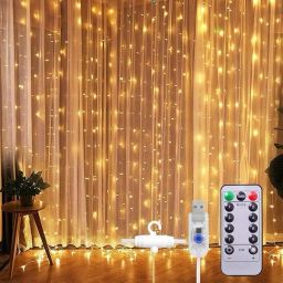 300 LED 3 METER 10 HOOKS CURTAIN FAIRY LIGHT (WW) Candle-6