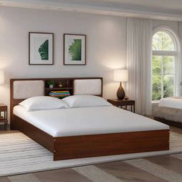 mintwud from pepperfry Yokohama Queen size Bed in Planked Walnut Finish with Upholstered Headboard Storage-picture-40