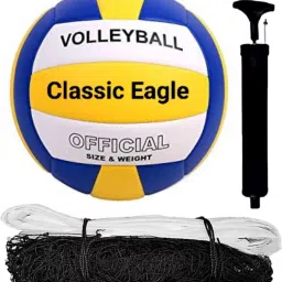 Premium Soft Synthetic Volleyball Size-4 with Air pump and Nylon Net(pack of 1) Volleyball - Size: 4-9