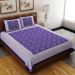 uniqchoice Blue Traditional 120 TC 100% Cotton Queen Bedsheet With 2 Pillow Covers-picture-9